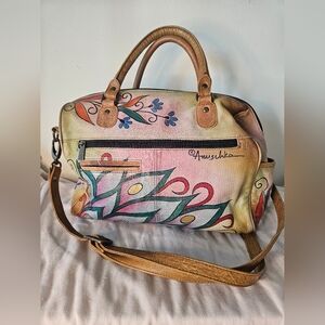 Anuschka Hand Painted Peacock Leather Crossbody Shoulder Bag Multicolor.
